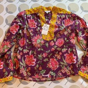 THML Purple Floral Tunic with Yellow & Pink Trim